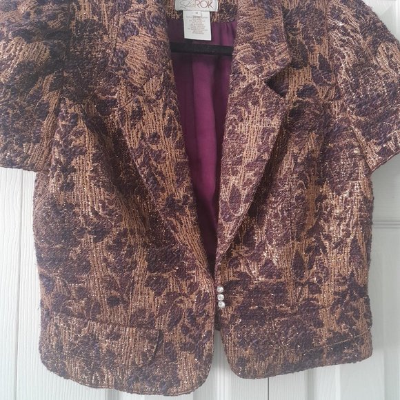LaRok Brocade gold purple crop jacket size - Picture 5 of 11